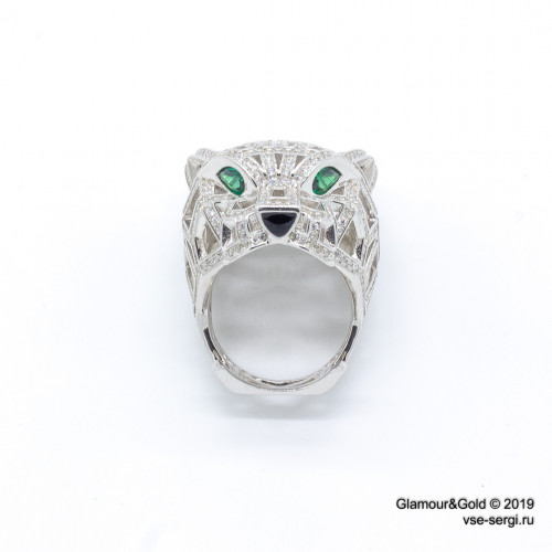 Кольцо Cartier Panthere белое крупное с камнями
