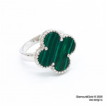 Кольцо Van Cleef 1 мотив зеленое в белом