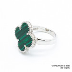 Кольцо Van Cleef 1 мотив зеленое в белом