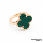 Кольцо Van Cleef 1 мотив зеленое в розовом