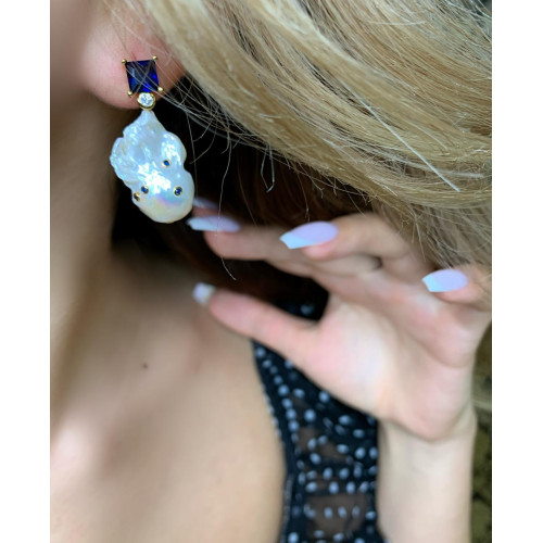 Серьги Celine серебряные с цирконом сапфир