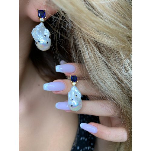 Серьги Celine серебряные с цирконом сапфир