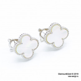 Серьги Van Cleef 1 мотив перламутр в белом