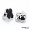 Серьги Van Cleef 1 мотив черные в белом