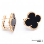 Серьги Van Cleef 1 мотив черные в розовом