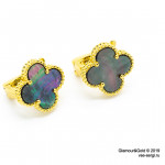 Серьги Van Cleef 1 мотив темный перламутр в желтом