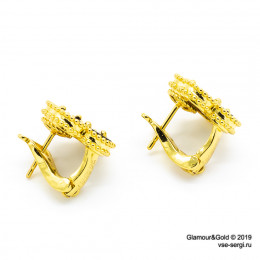 Серьги Van Cleef 1 мотив темный перламутр в желтом
