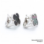 Серьги Van Cleef 1 мотив темный перламутр в белом