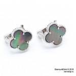 Серьги Van Cleef 1 мотив темный перламутр в белом