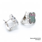 Серьги Van Cleef 1 мотив темный перламутр в белом
