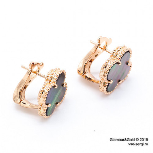 Серьги Van Cleef 1 мотив темный перламутр в розовом