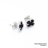 Серьги-гвоздики Van Cleef с агатом, 1 мотив, 1см