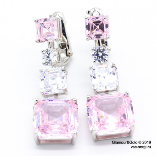 Серебряные серьги с розовым цирконом