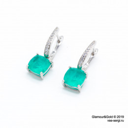 Серьги с бирюзовыми цирконами, mini в серебряной оправе