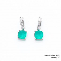 Серьги с бирюзовыми цирконами, mini в серебряной оправе
