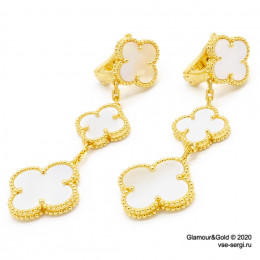 Серьги Van Cleef 3 мотива перламутр в желтом