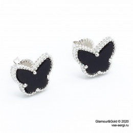Серьги Sweet Alhambra Butterfly агат в белом золоте