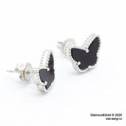 Серьги Sweet Alhambra Butterfly агат в белом золоте