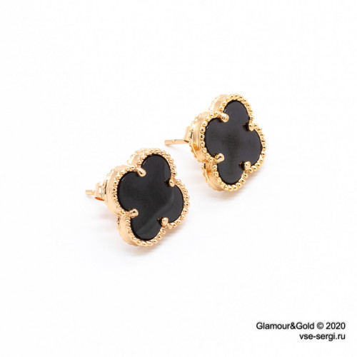 Серьги гвоздики Alhambra агат в розовом золоте 1, 5 см