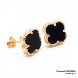 Серьги Alhambra mini агат в розовом золоте 1см