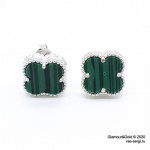 Серьги Alhambra mini малахит в белом золоте 1см