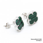 Серьги Alhambra mini малахит в белом золоте 1см
