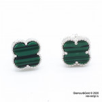 Серьги Alhambra mini малахит в белом золоте 1см