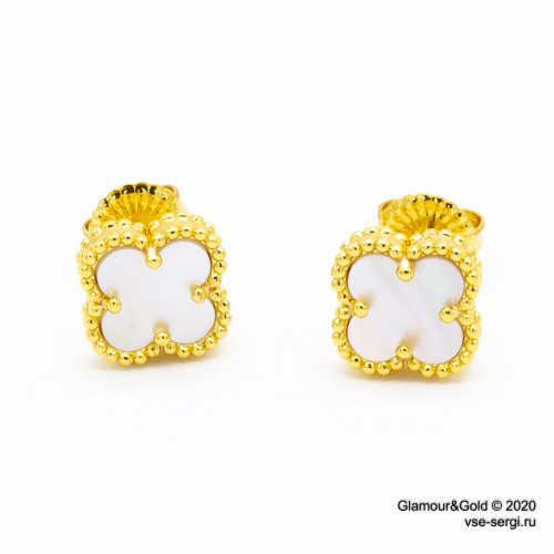 Серьги Alhambra mini перламутр в желтом золоте 1 см