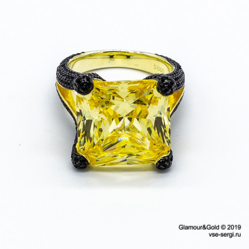 Кольцо Grisogono High Jewelry желтое с черными камнями (серебро 925)