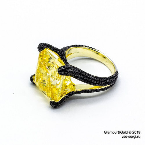 Кольцо Grisogono High Jewelry желтое с черными камнями (серебро 925)