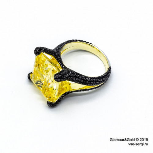 Кольцо Grisogono High Jewelry желтое с черными камнями (серебро 925)