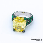 Кольцо Grisogono High Jewelry желтое с зелеными камнями (серебро 925)