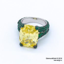 Кольцо Grisogono High Jewelry желтое с зелеными камнями (серебро 925)