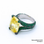 Кольцо Grisogono High Jewelry желтое с зелеными камнями (серебро 925)