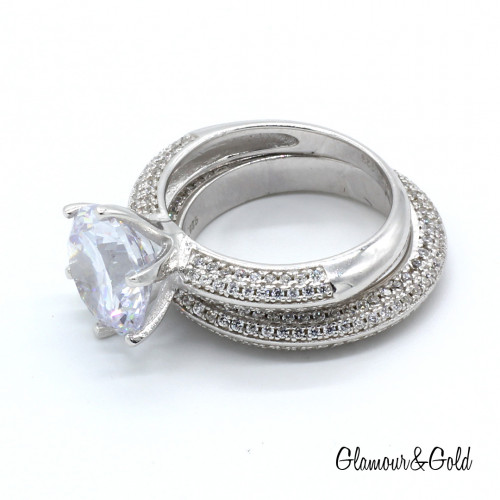 Кольцо Tiffany Setting белое крупное с камнями