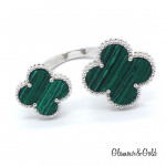Кольцо Van Cleef 2 мотива зеленое в белом