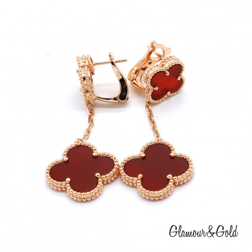 Серьги Van Cleef 2 мотива красные в розовом