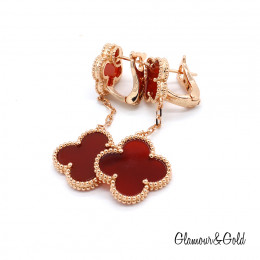 Серьги Van Cleef 2 мотива красные в розовом