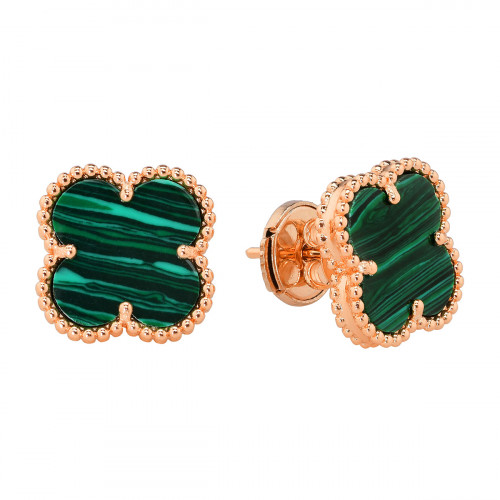 Серьги Van Cleef гвоздики зеленые в розовом