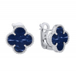Серьги Van Cleef 1 мотив синие в белом